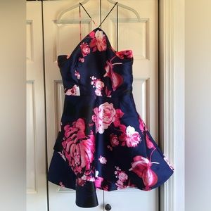 iZ Byer, junior 11, halter dress, blue & shades of pink floral dress